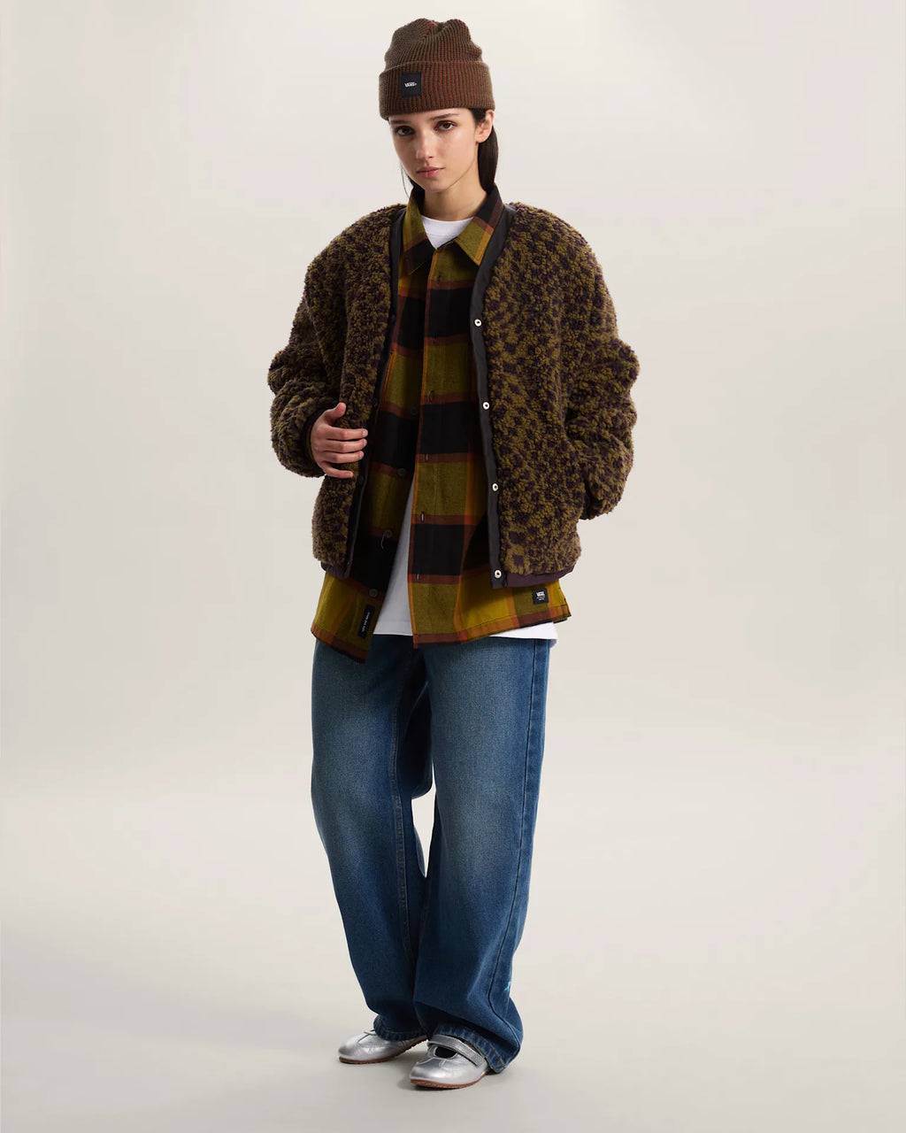 VANS Suffolk Cheetah Check Pile Coat Dark Port Kabát VN000Q53EMS1 - 6