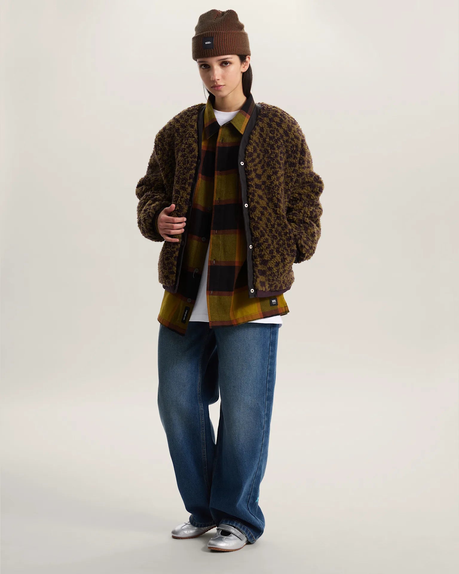 VANS Suffolk Cheetah Check Pile Coat Dark Port Kabát VN000Q53EMS1 - 6
