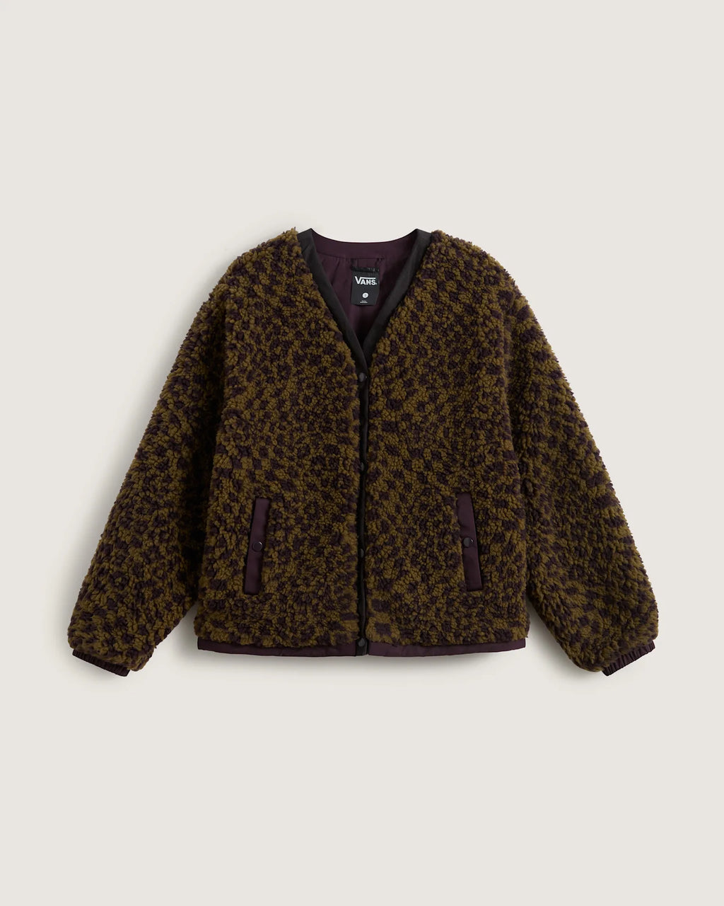 VANS Suffolk Cheetah Check Pile Coat Dark Port Kabát VN000Q53EMS1 - 1