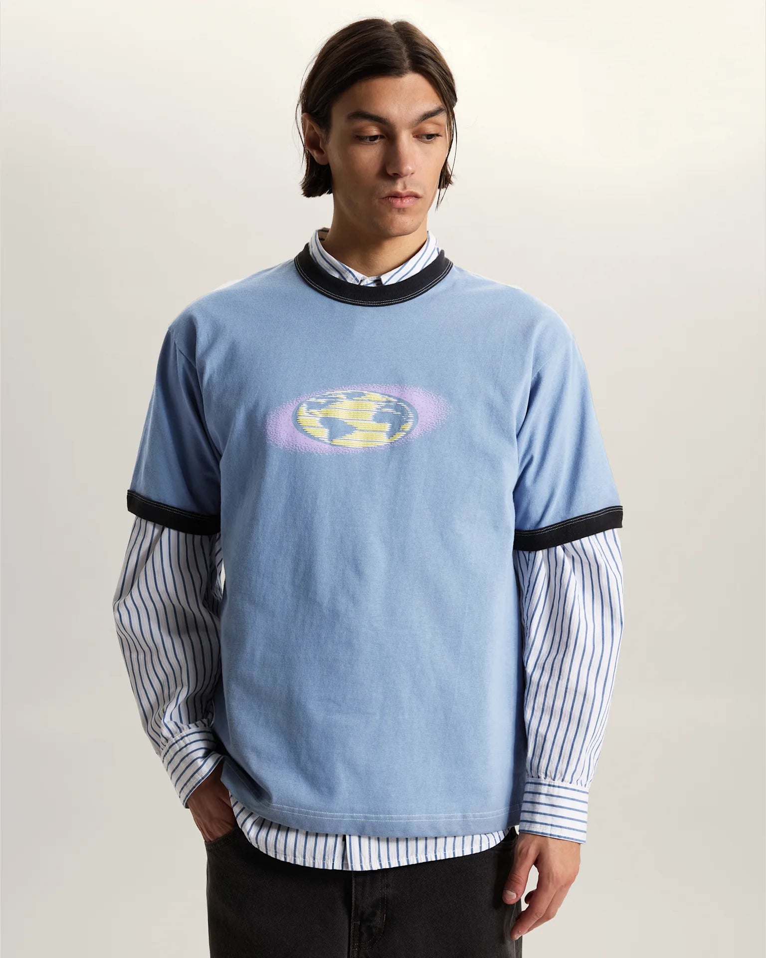 VANS Pixel Globe SS Tee Glacial Slate Póló VN000SMSFOI1 - 3