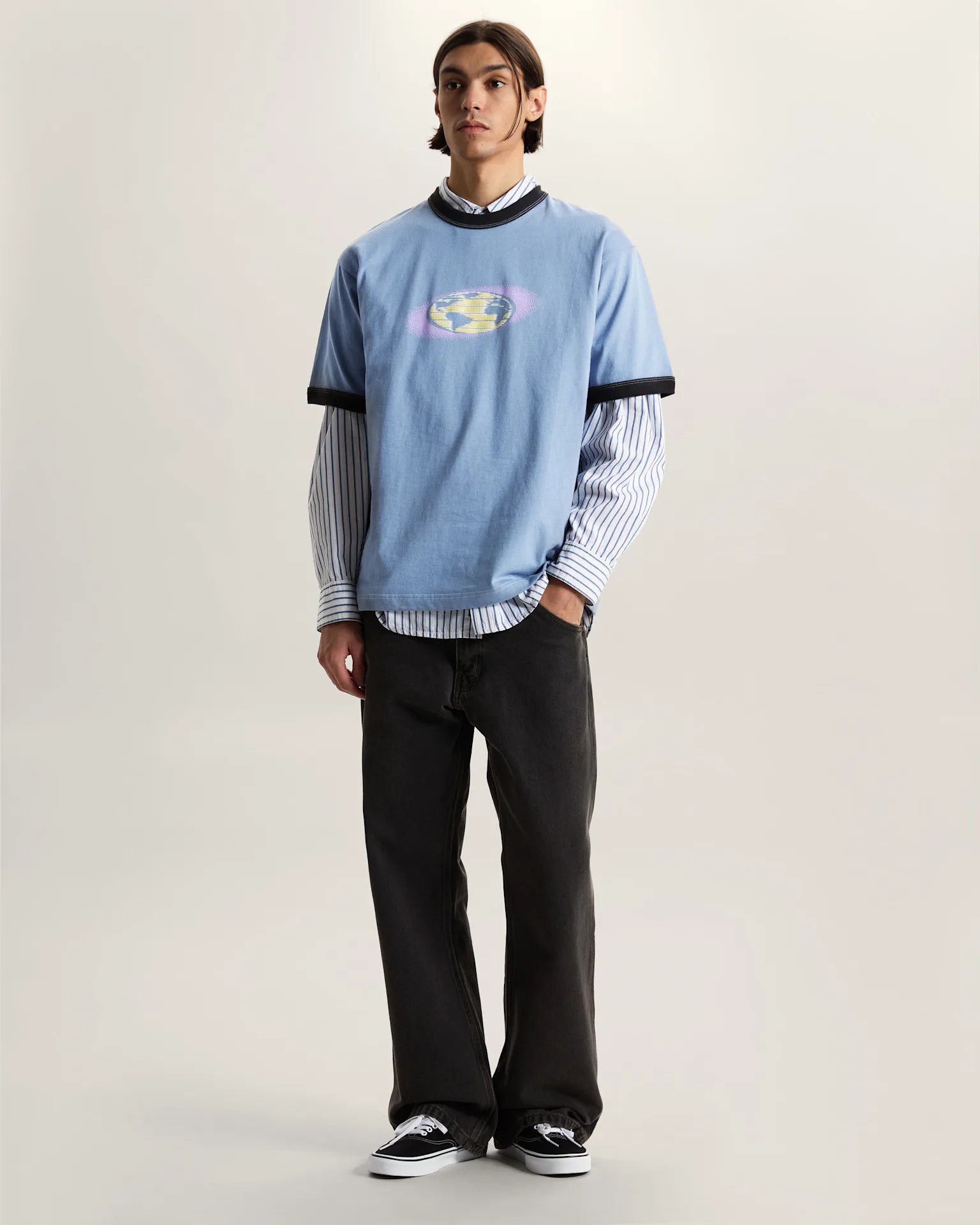 VANS Pixel Globe SS Tee Glacial Slate Póló VN000SMSFOI1 - 5
