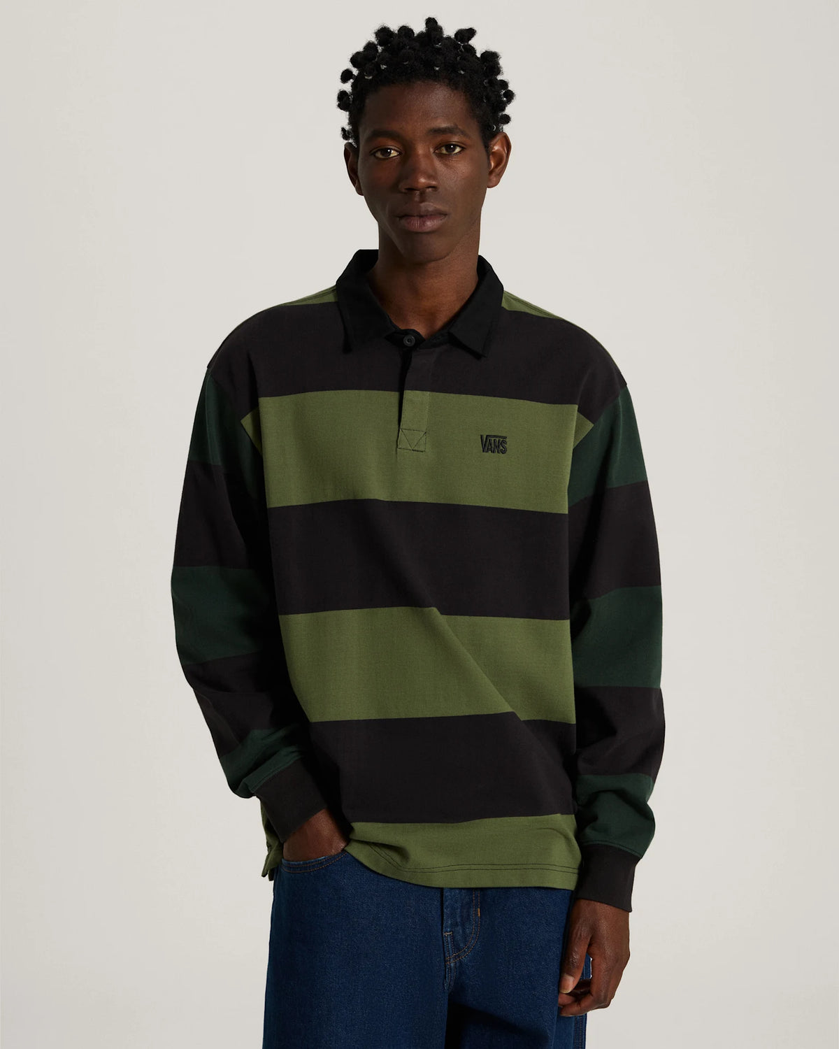 Vans 2-Tone Stripe Ward Rugby LS Black/Green Bal Textil VN00103DHU41 - 3