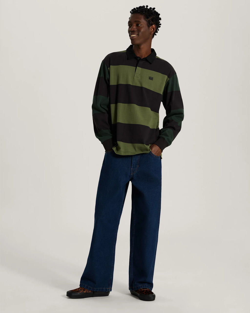 Vans 2-Tone Stripe Ward Rugby LS Black/Green Bal Textil VN00103DHU41 - 6